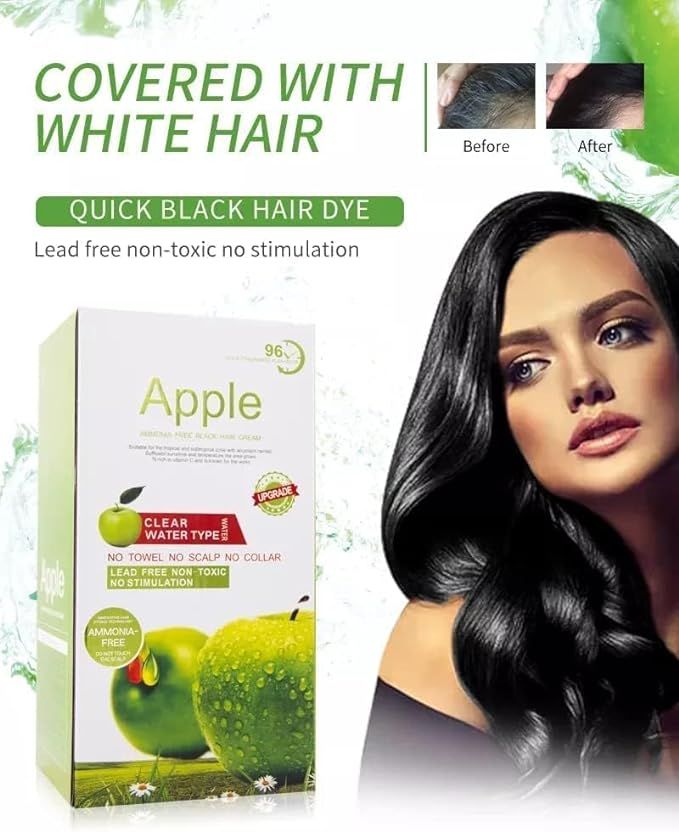 Origanal Imported Apple Ammonia-Free Black Hair Color Cream – Organic, Natural Black Hair Dye {SET OF 2} (500ML & 1000ML)